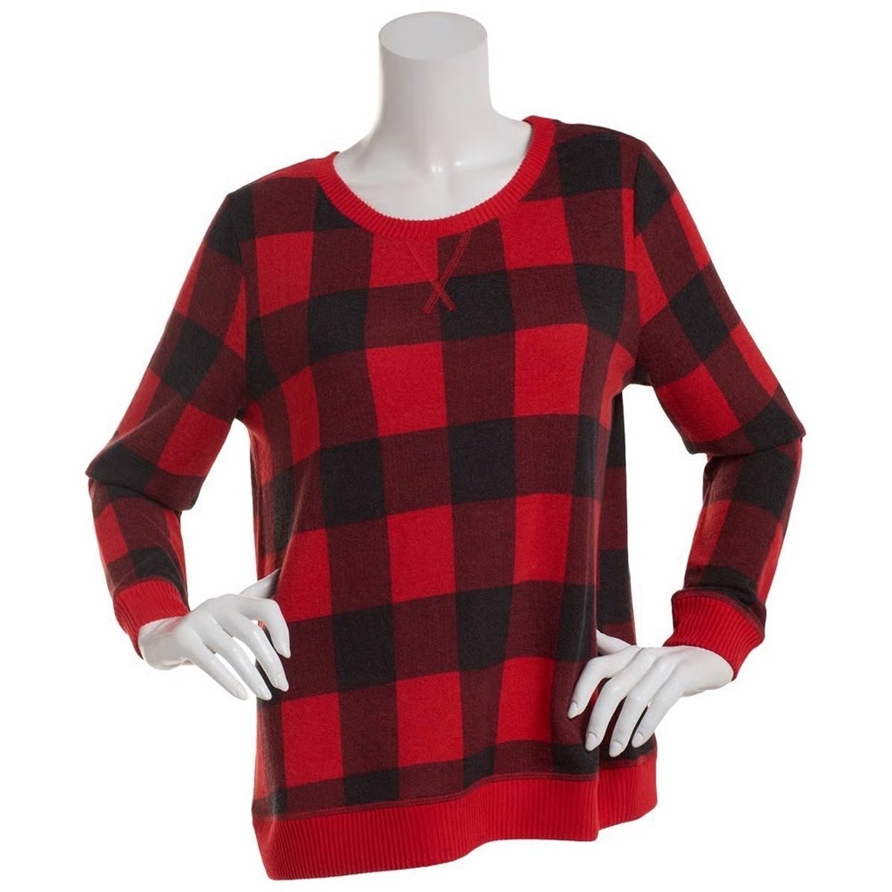 Emily Daniels Buffalo Check Hacci Crew Neck Sweater Size S NWT